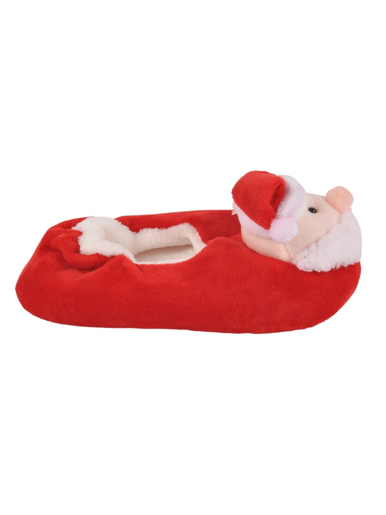 Festive Santa Claus Plush Socks for Boys - Red, side view highlighting the plush material and design.