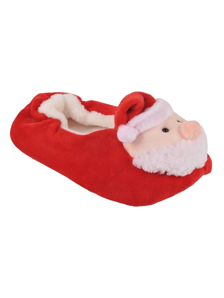 Festive Santa Claus Plush Socks for Boys - Red, angle view highlighting the plush material and design.