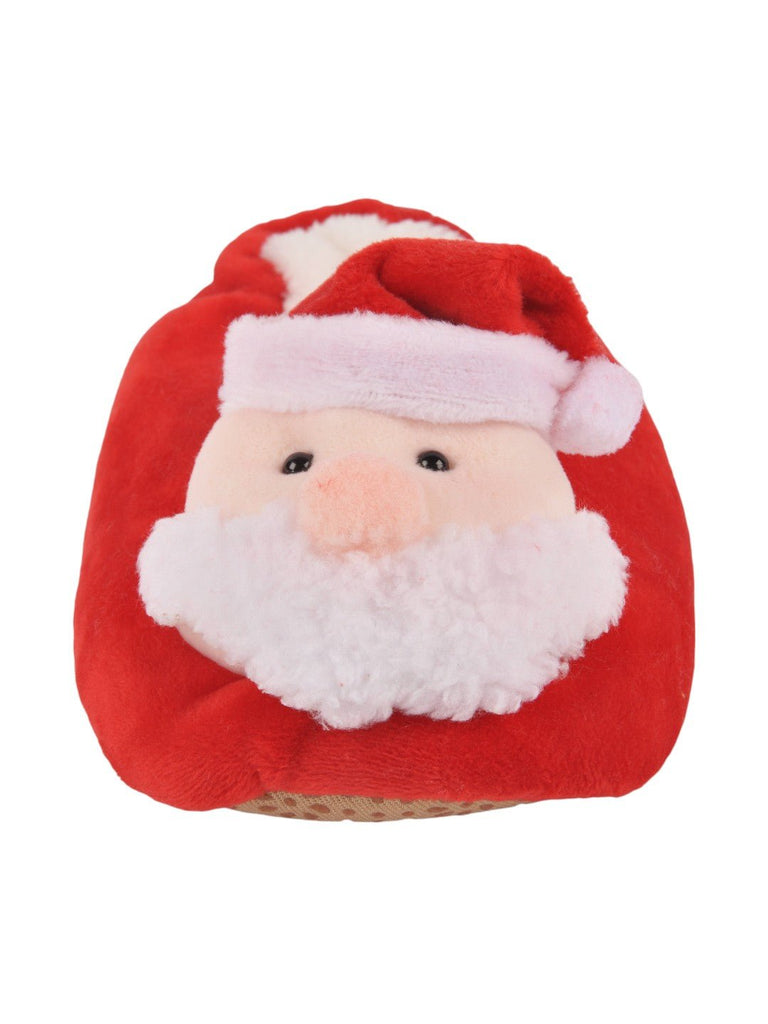 Festive Santa Claus Plush Socks for Boys - Red, front view highlighting the plush material and design.