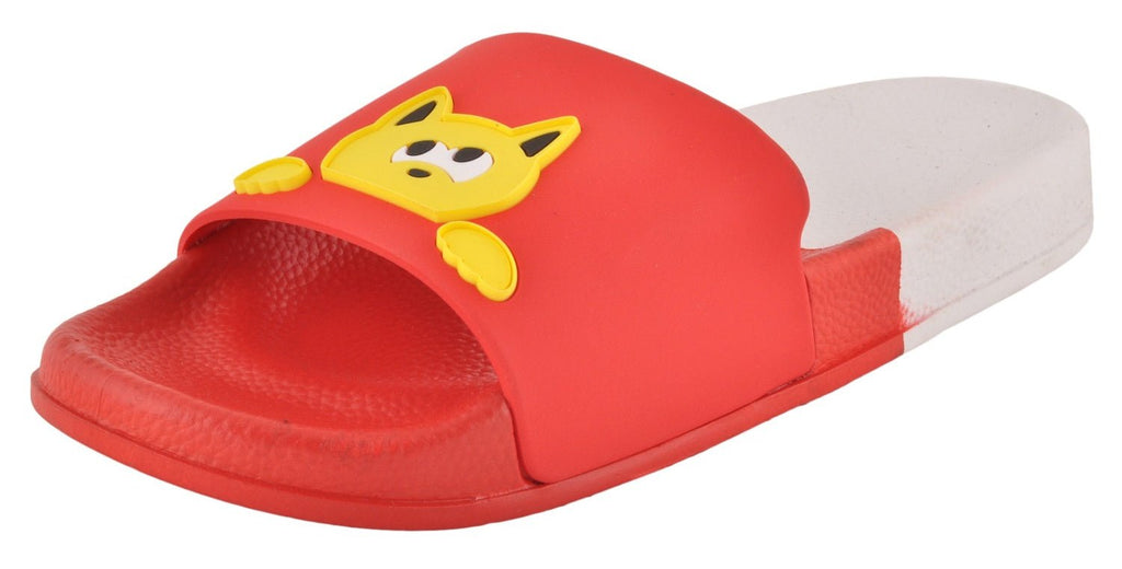 Yellow Bee Playful Fish and Cat Kids Red Slipper for Girls - Angled Side View