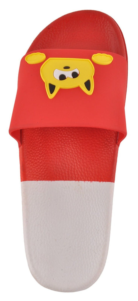 Yellow Bee Playful Fish and Cat Kids Red Slipper for Girls - Top View