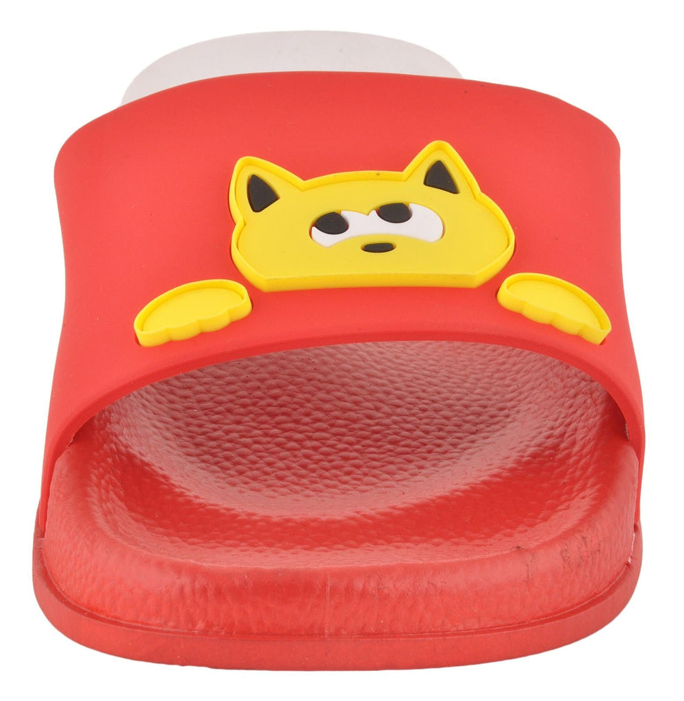 Yellow Bee Playful Fish and Cat Kids Red Slipper for Girls - Close Up  View