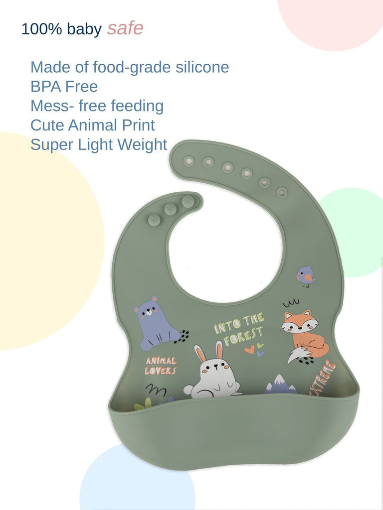 Cute and practical Forest Friends silicone baby bib for boys with animal designs