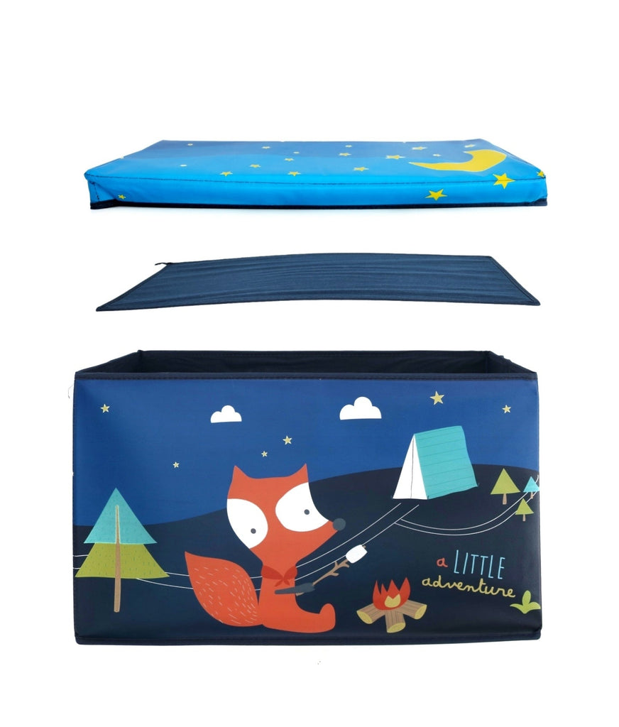 Full view of the Yellow Bee Fox Storage Box, illustrating its dual-function as a whimsical organizer and a stool.