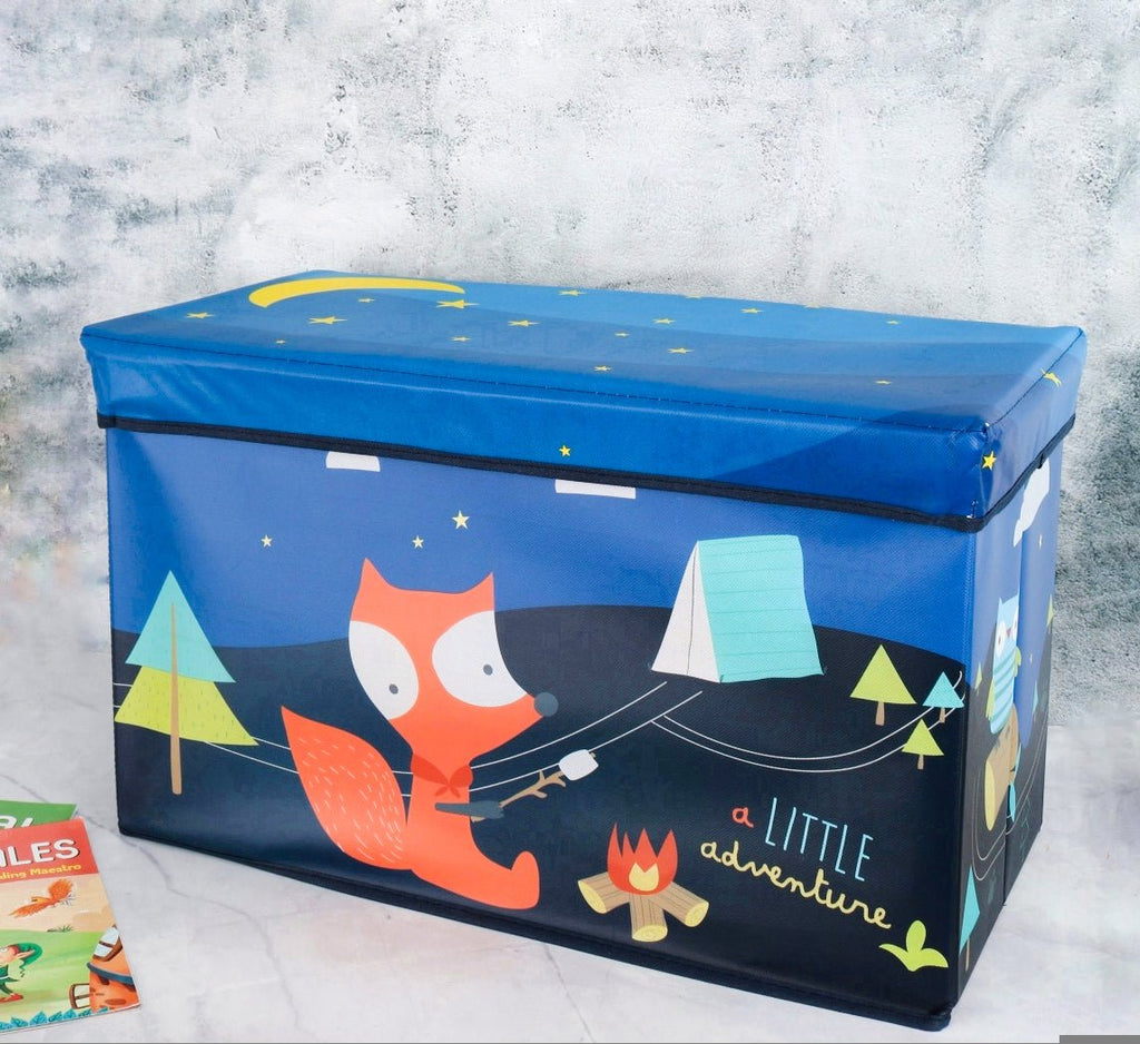 Front view of the Yellow Bee Fox Multi-Functional Storage Box, showcasing the charming woodland theme and versatile design.
