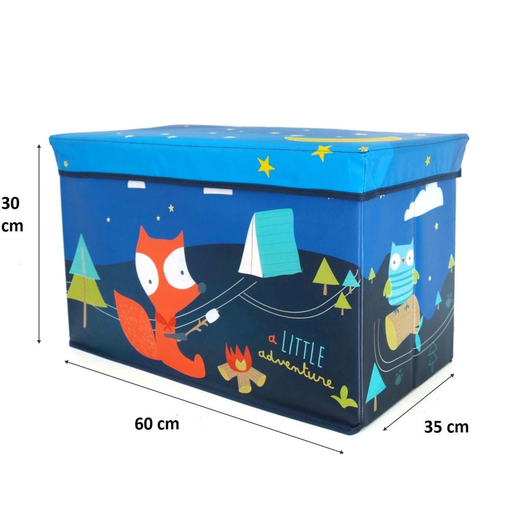 Measurement specifications of the Yellow Bee Fox Folding Storage Box, displaying its spacious dimensions.