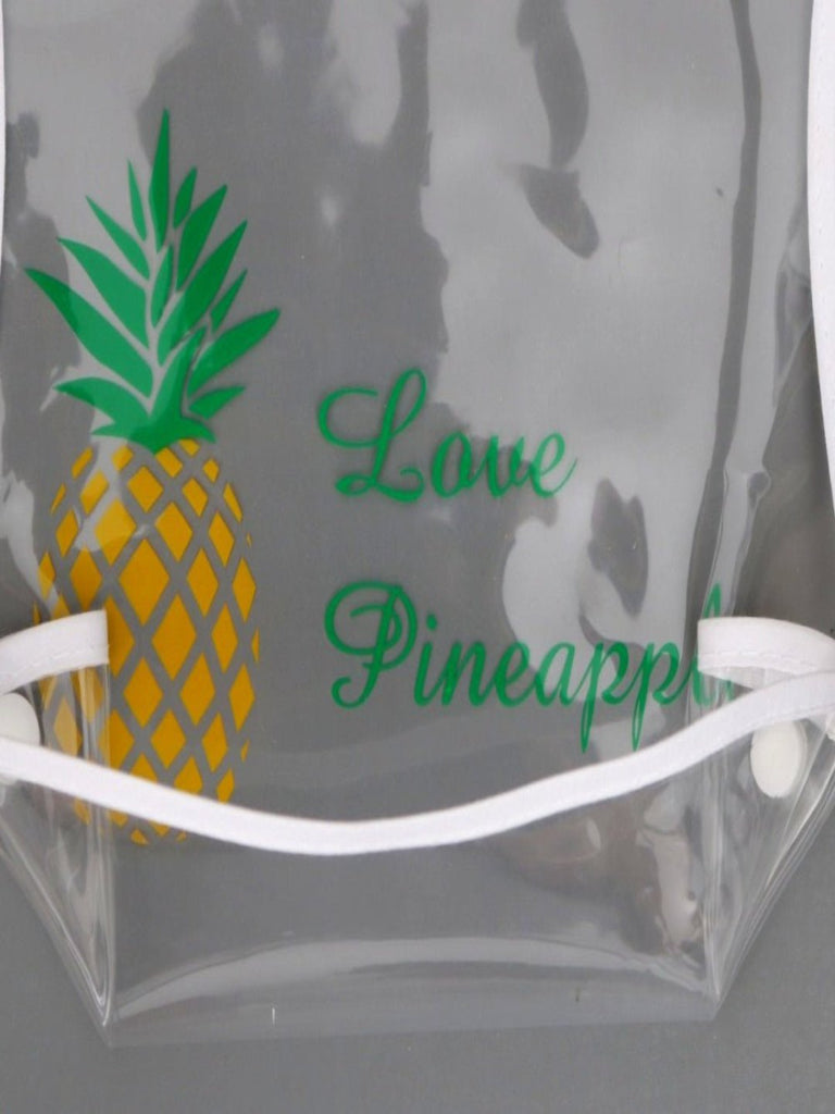 Close-up of pineapple design on Fruity Delights Clear Waterproof Baby Bib For Girls