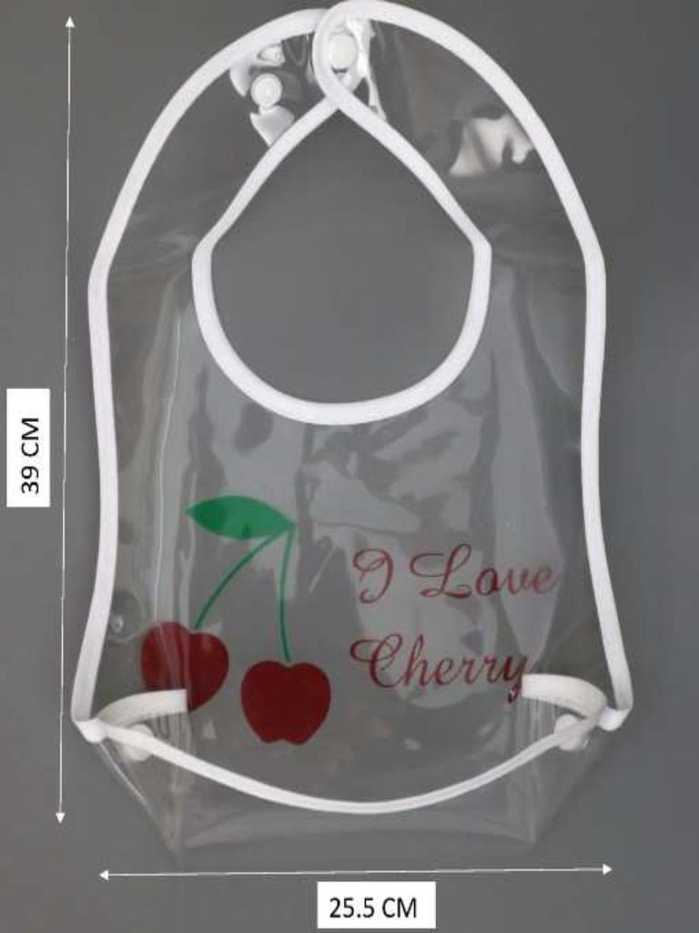 Size dimensions of Fruity Delights Clear Waterproof Baby Bib For Girls, showing length and width