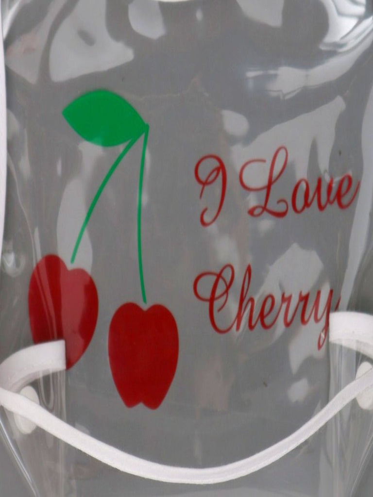 Close-up of cherry design on Fruity Delights Clear Waterproof Baby Bib For Girls