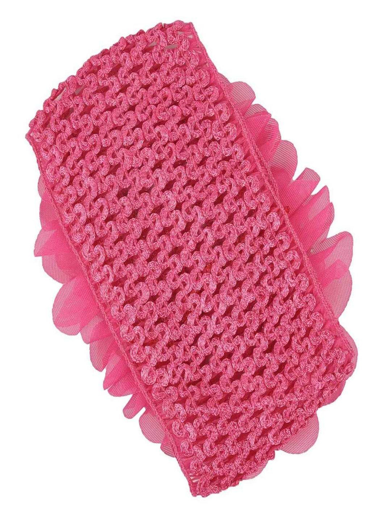 Back view of the Yellow Bee Fuchsia Big Ruffle Flower Infant Hairband showing the detailed crochet design