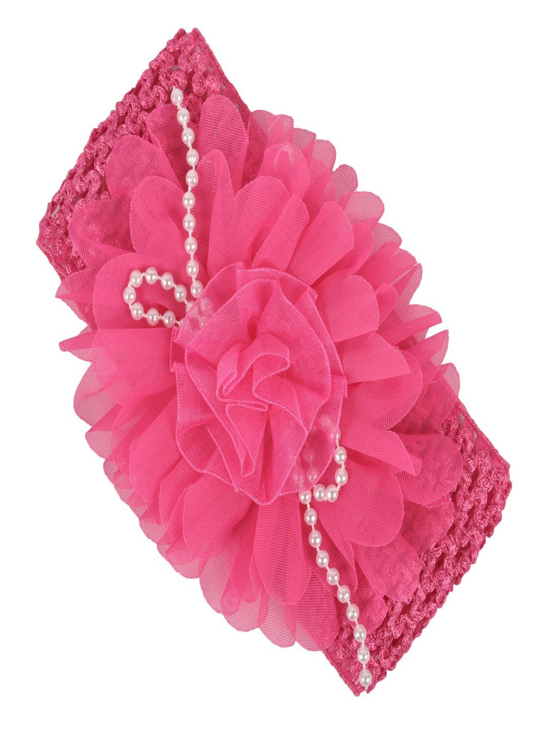 Baby Head band with Floral Embellishments and Pearl Accents-Fuchsia full view