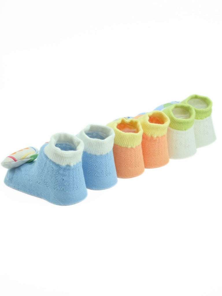 Fun Car, Bear & Submarine Character 3D Baby Ankle Socks for Boys - Multi - Back View