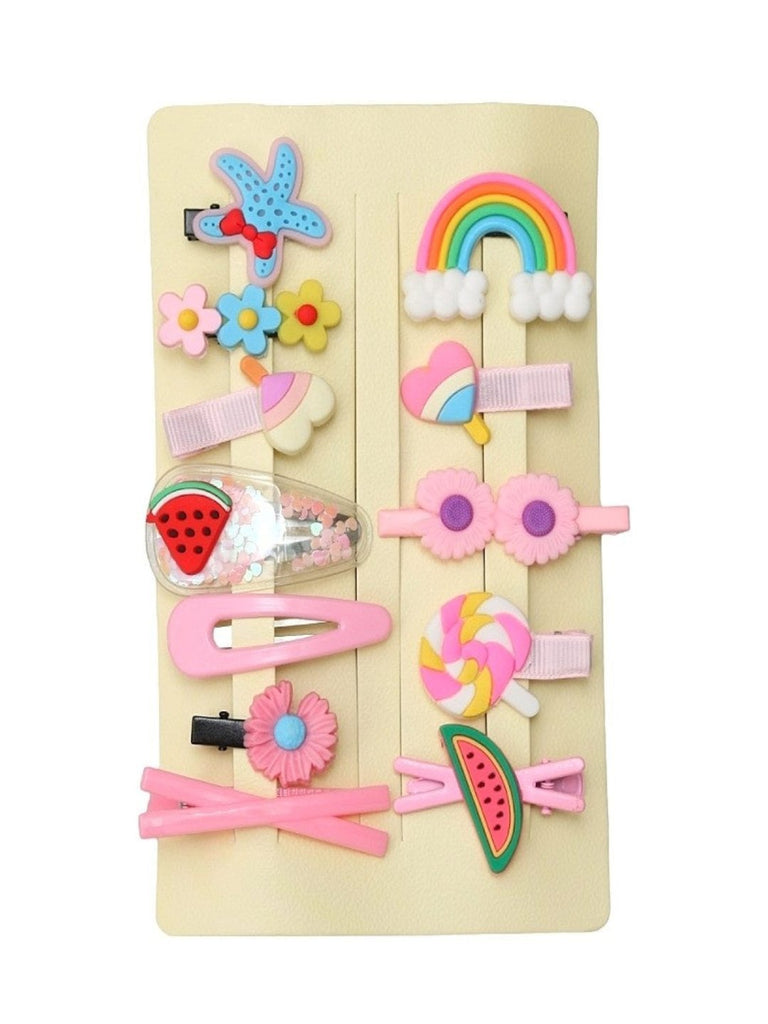 Fun and Colorful Hair Clip Set with Watermelon, Rainbow, and Flower Designs – Product View