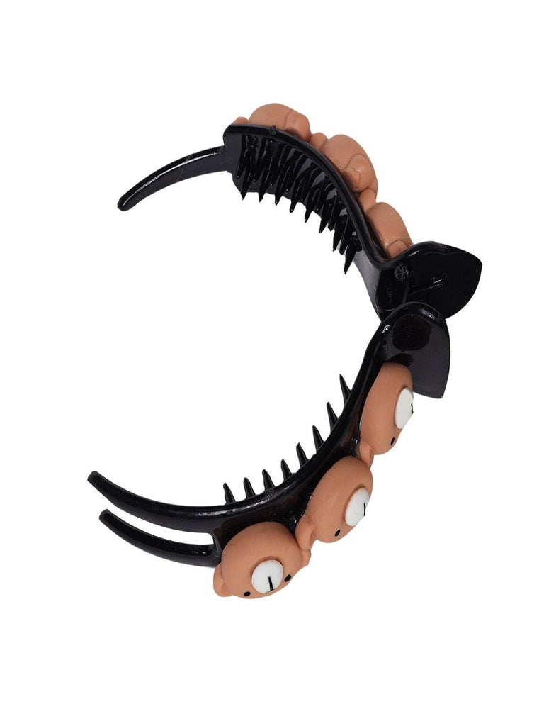 Openup view of Fun and Whimsical Cute Bear Face Hair Claw Clip – Brown & Black by Yellow Bee