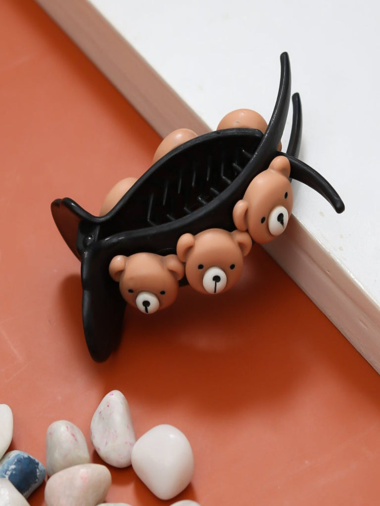 Creative view of Fun and Whimsical Cute Bear Face Hair Claw Clip – Brown & Black by Yellow Bee