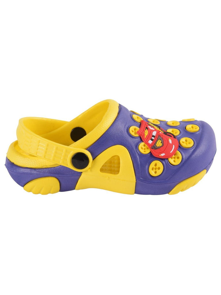 Fun Button Decorated Clogs with Cartoon Car Design for Boys side biew