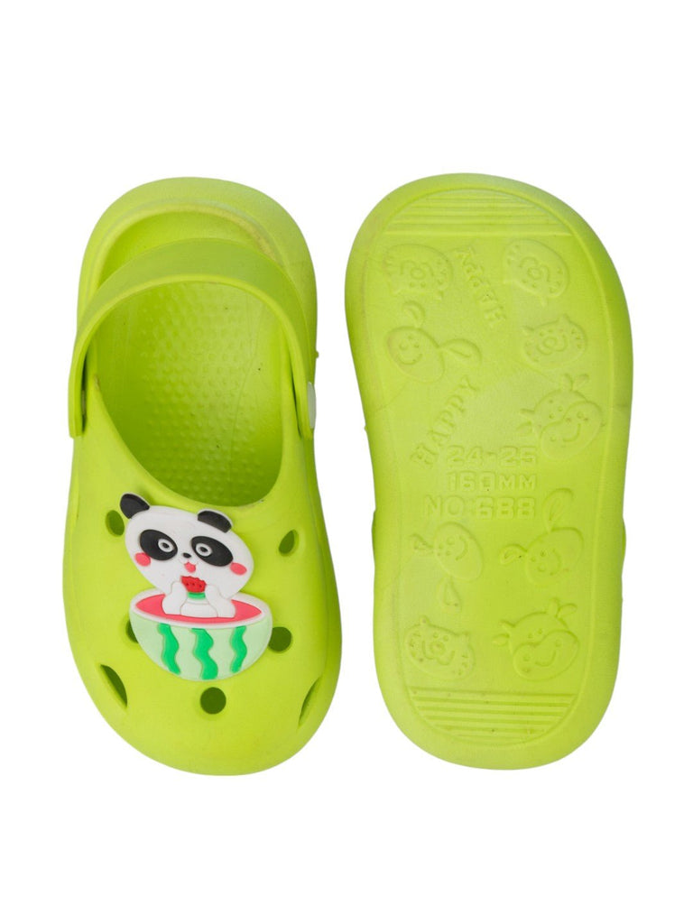 Fun & Comfy Panda Watermelon Design Clogs for Girls- Green-Front & Back View