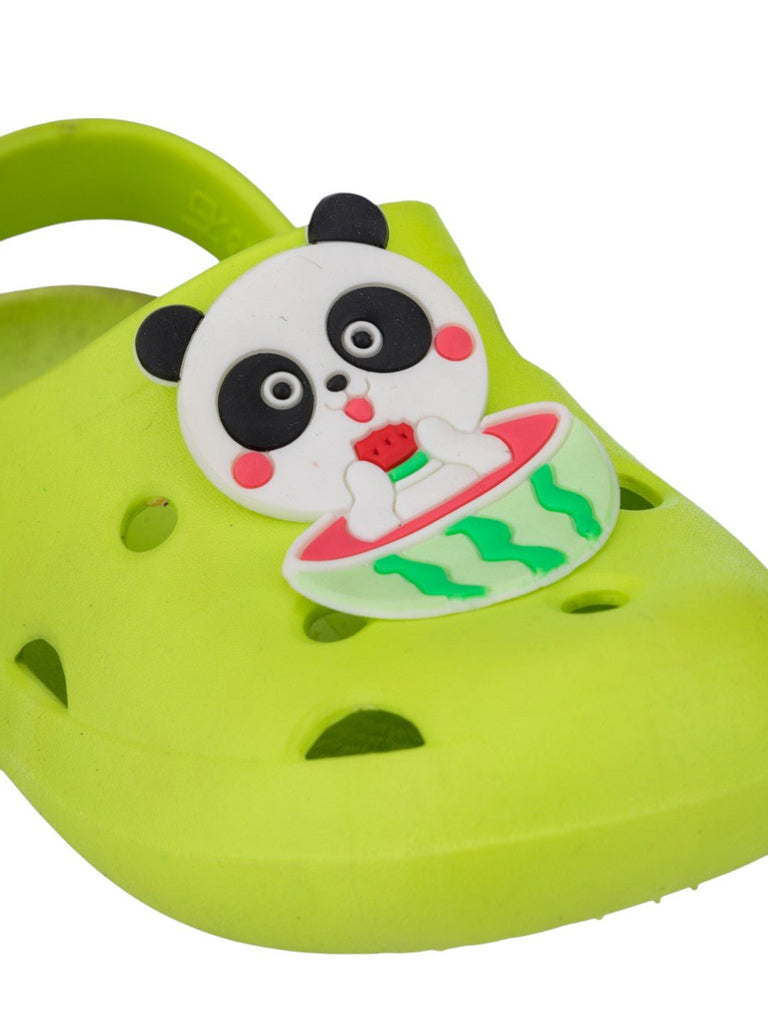 Fun & Comfy Panda Watermelon Design Clogs for Girls- Green-Close up view