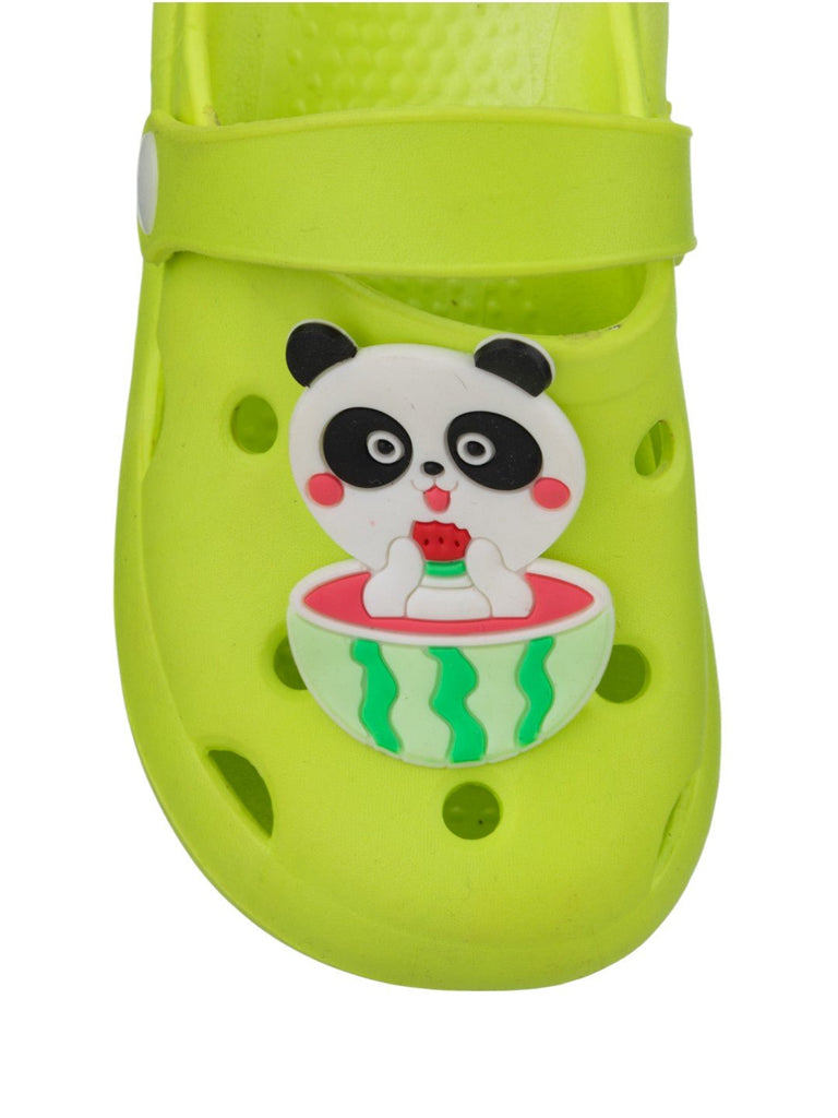 Fun & Comfy Panda Watermelon Design Clogs for Girls- Green-Front View