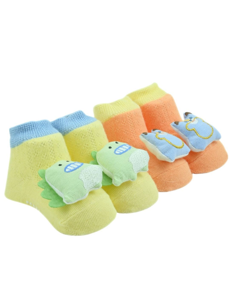 Fun Dino & Bear Character Doll Head Baby Ankle Socks Combo for Boys - Multi - Angle View