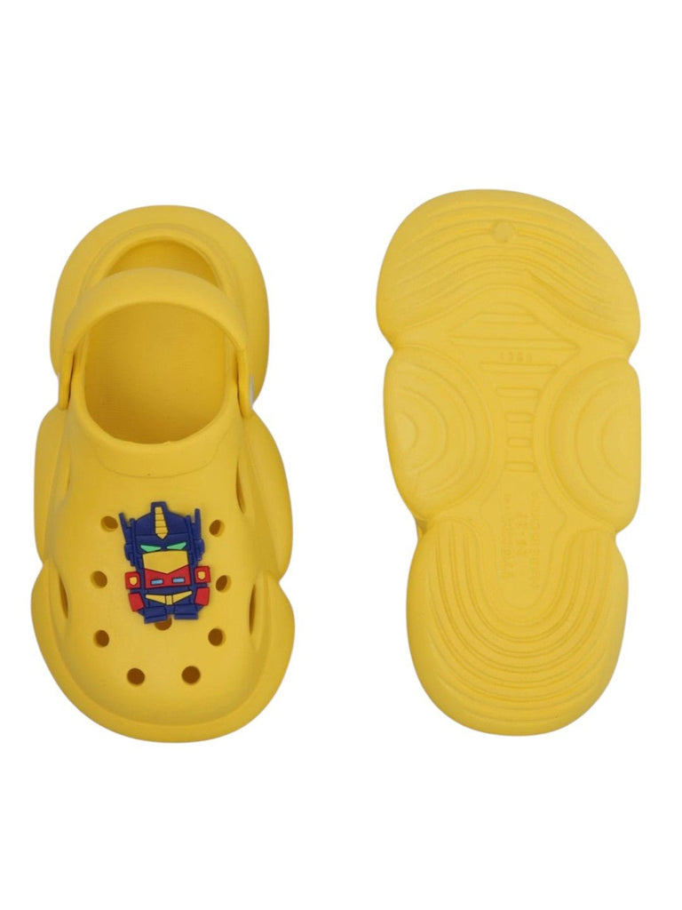 Fun & Durable Robot Car Design Clogs for Boys –Yellow-Front & Back View