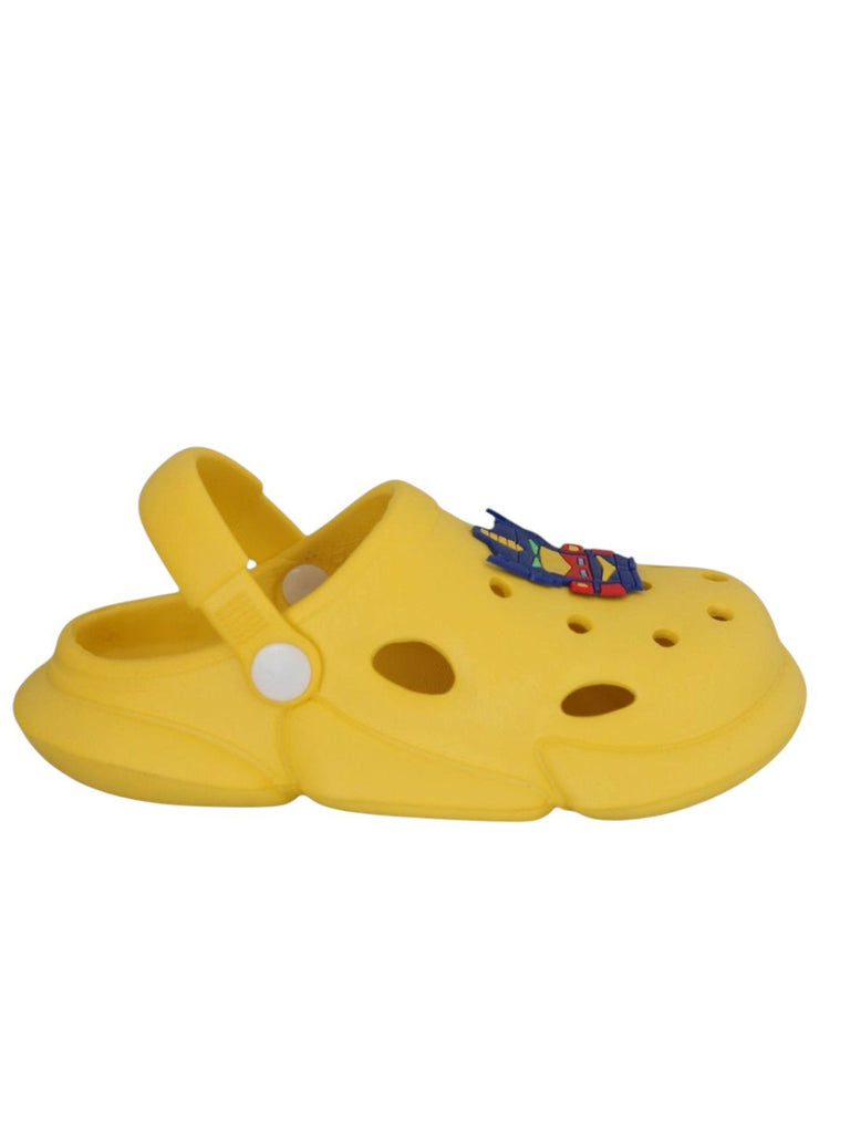 Fun & Durable Robot Car Design Clogs for Boys –Yellow-Side View