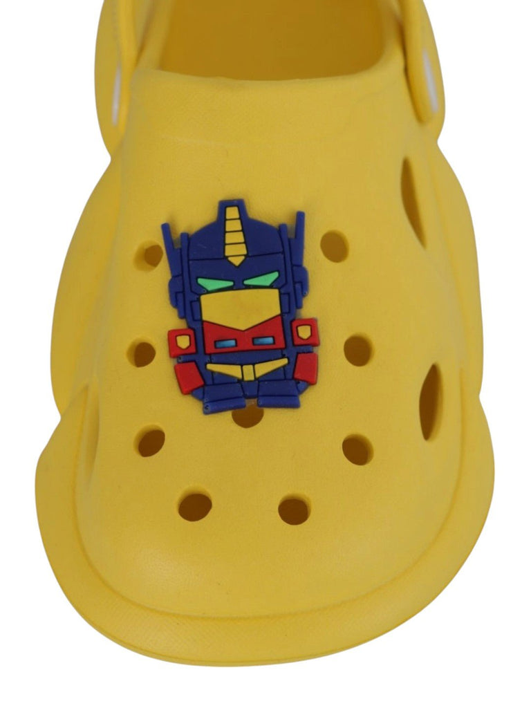 Fun & Durable Robot Car Design Clogs for Boys –Yellow-Front View