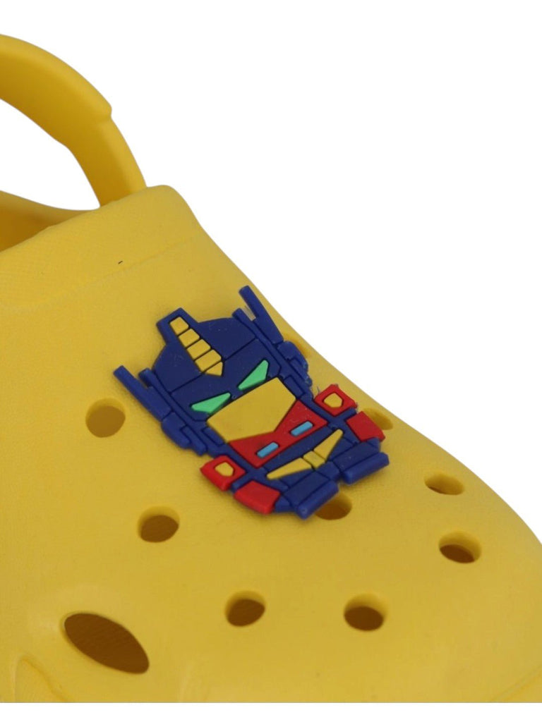 Fun & Durable Robot Car Design Clogs for Boys –Yellow-Close up View