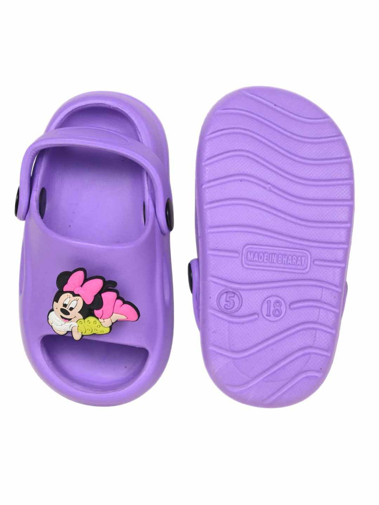 Fun & Eye-Catching Minnie Mouse Rotating Charms Sandals for Girls – Purple-Front & Back View