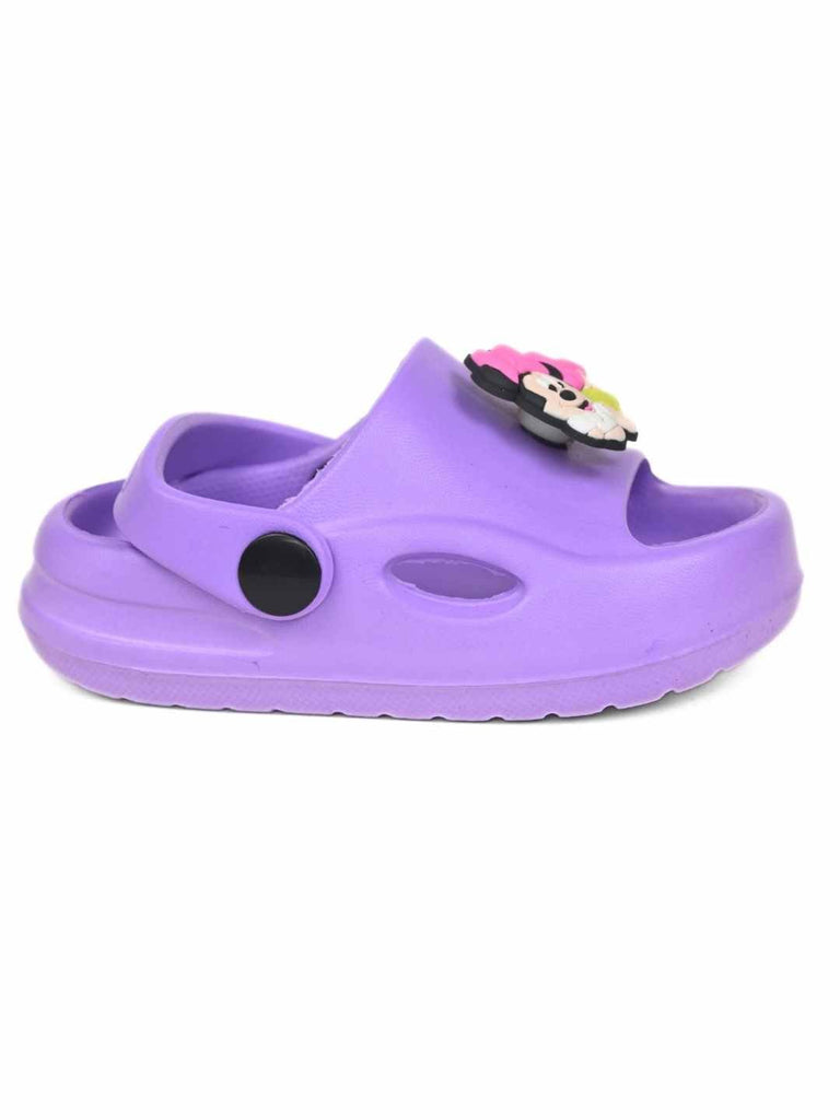 Fun & Eye-Catching Minnie Mouse Rotating Charms Sandals for Girls – Purple-Side View