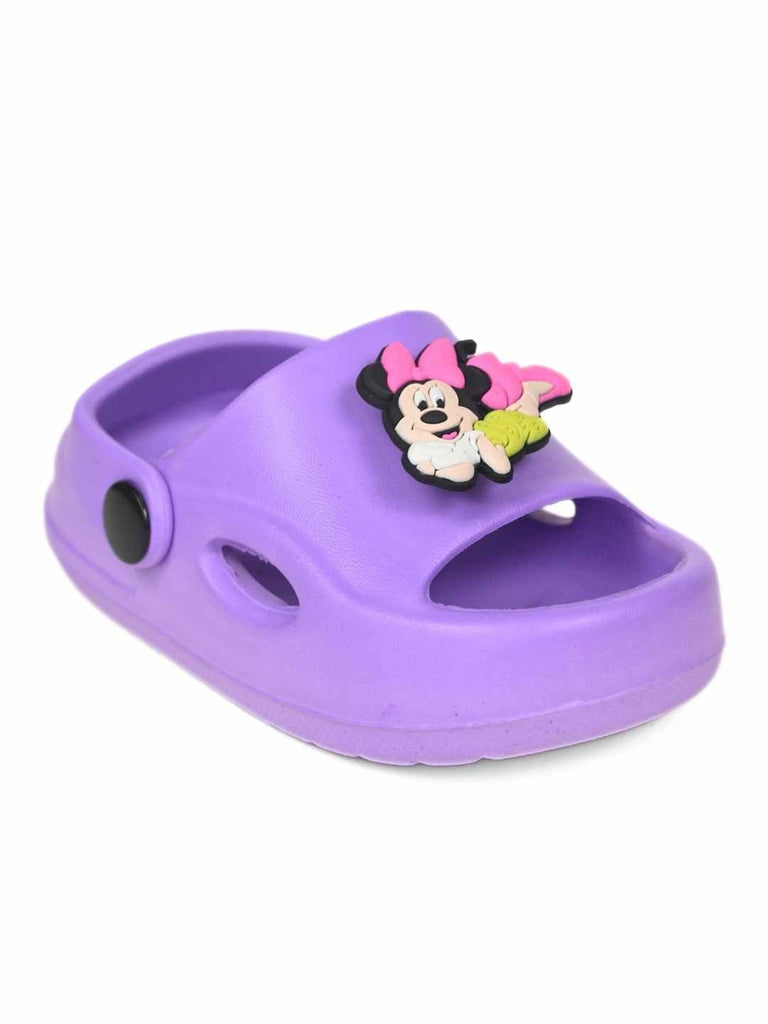 Fun & Eye-Catching Minnie Mouse Rotating Charms Sandals for Girls – Purple-Angle View