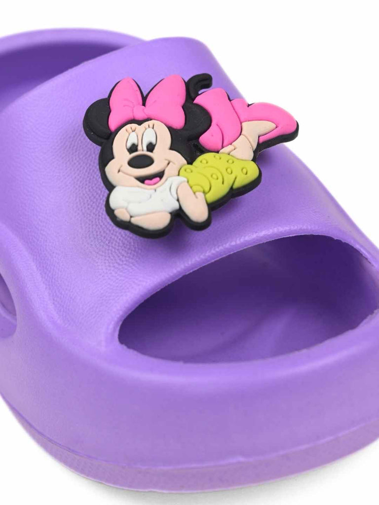 Fun & Eye-Catching Minnie Mouse Rotating Charms Sandals for Girls – Purple-Close up view