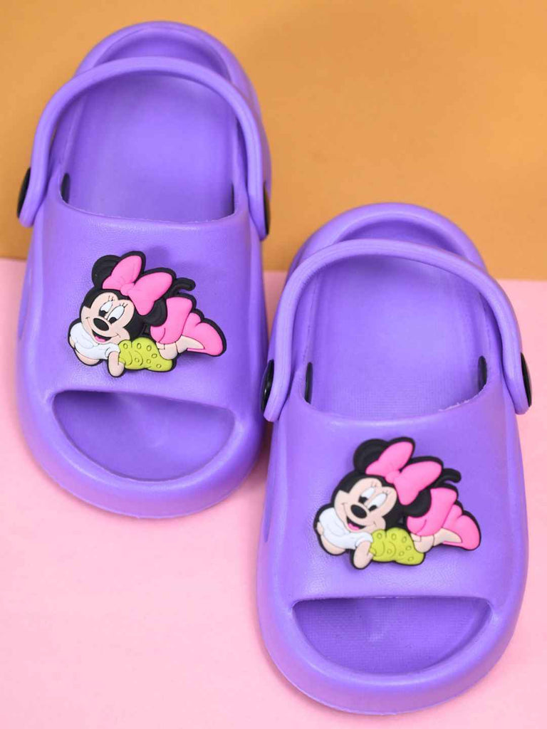 Fun & Eye-Catching Minnie Mouse Rotating Charms Sandals for Girls – Purple-Creative View