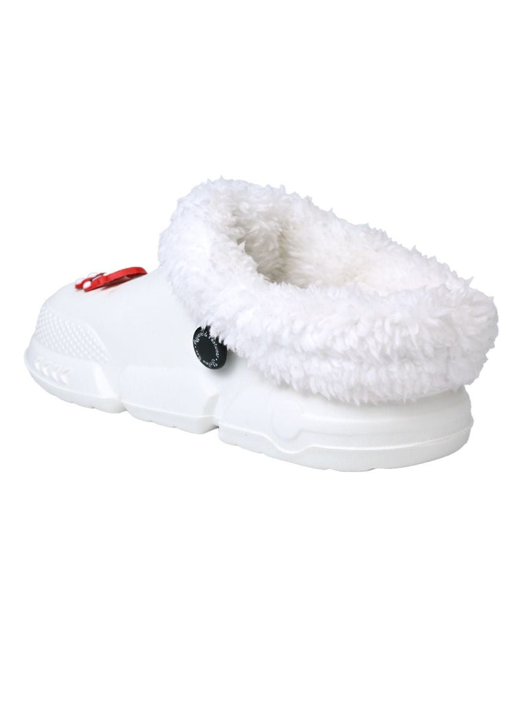 Fun-loving Winter Fur Lined Clogs with Santa & Christmas Charms for Boys & Girls -White - Back View