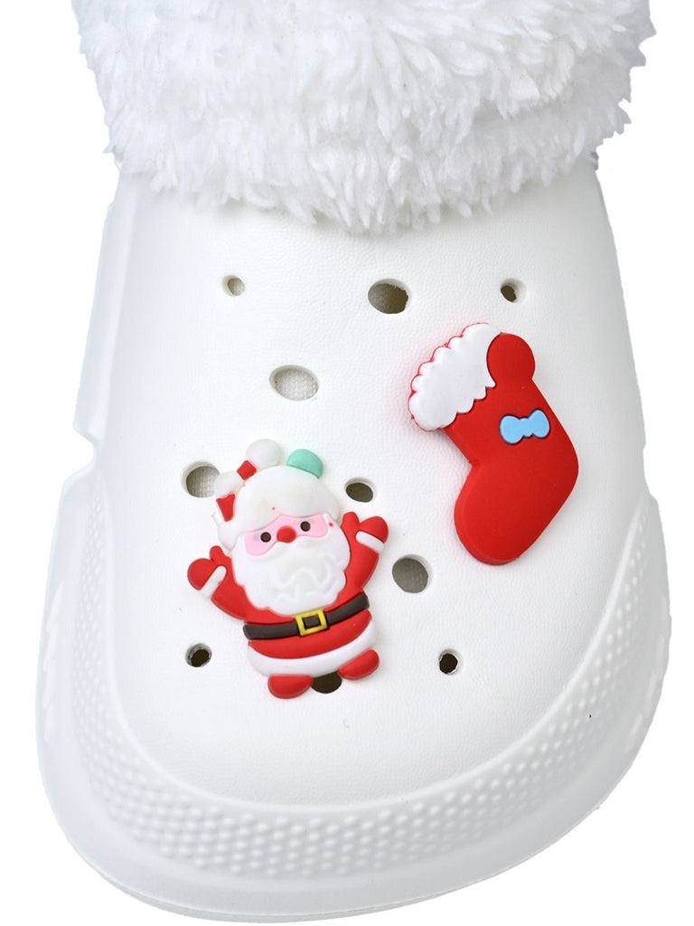 Fun-loving Winter Fur Lined Clogs with Santa & Christmas Charms for Boys & Girls -White - Top View
