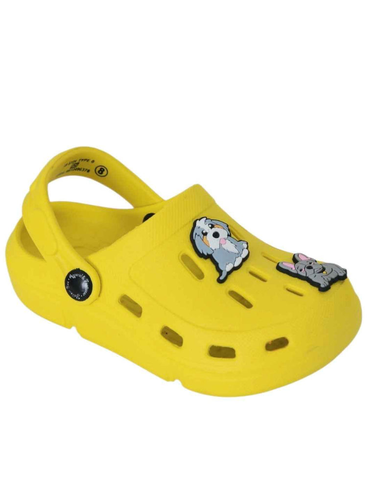 Fun-loving Yellow Clogs with Cute Puppy Charms for Boys-Angle View