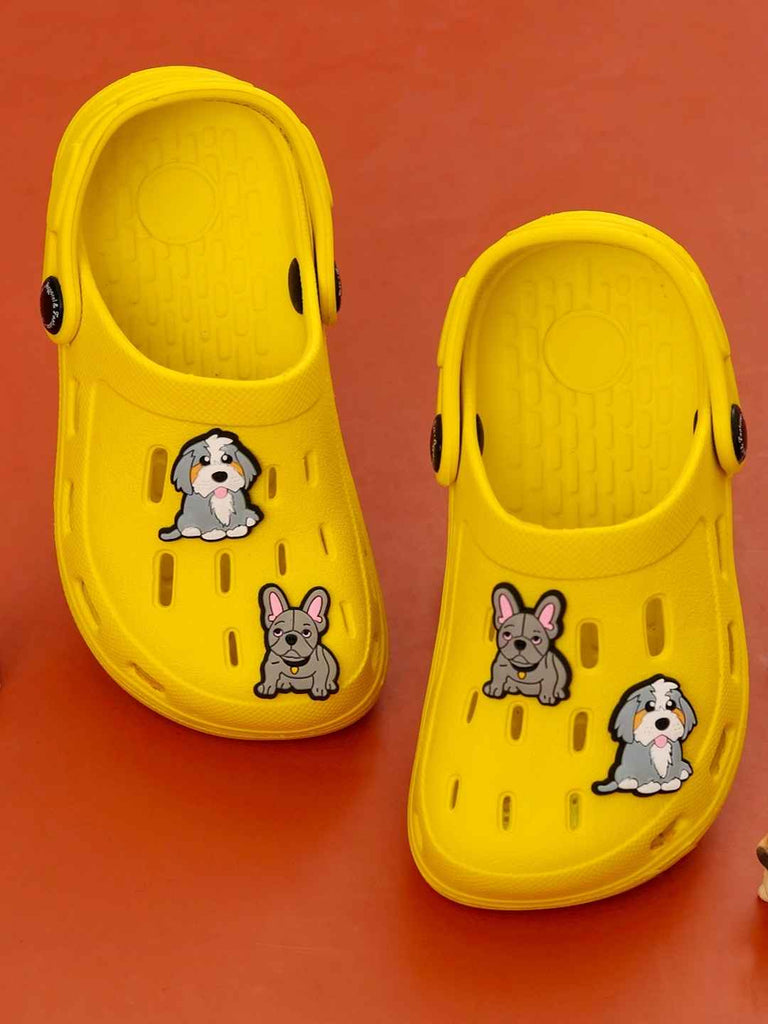 Fun-loving Yellow Clogs with Cute Puppy Charms for Boys-Creative View