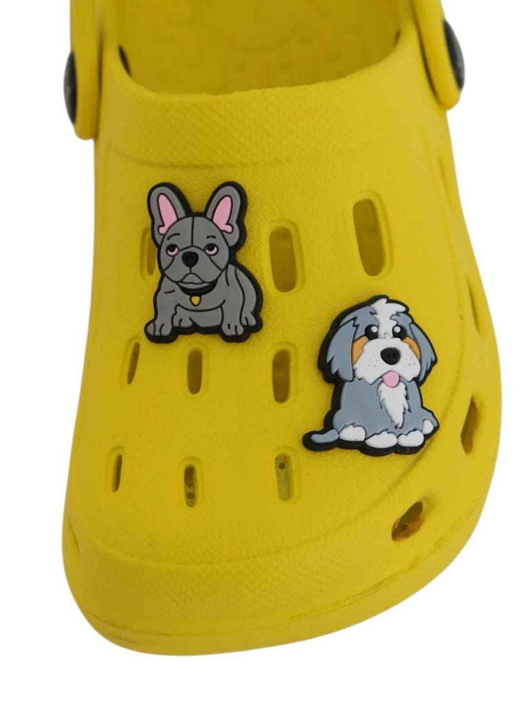 Fun-loving Yellow Clogs with Cute Puppy Charms for Boys-Front View