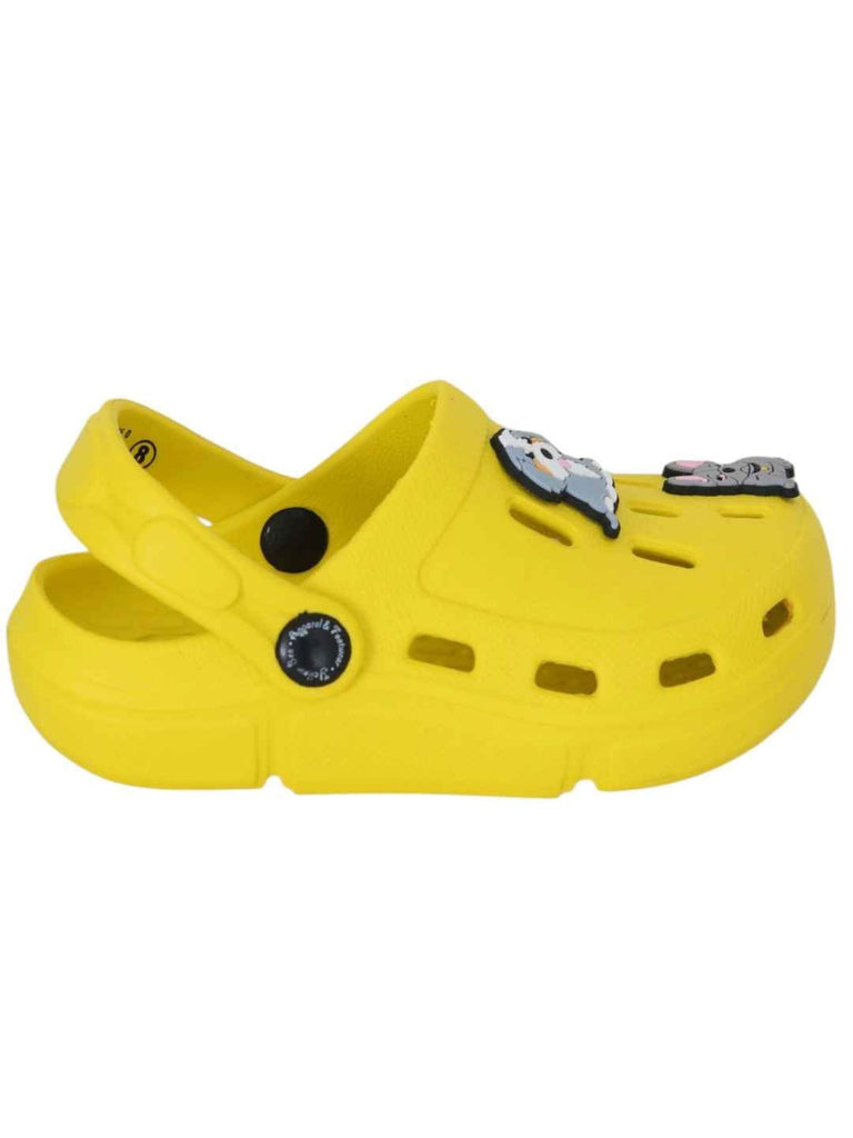 Fun-loving Yellow Clogs with Cute Puppy Charms for Boys-Side View