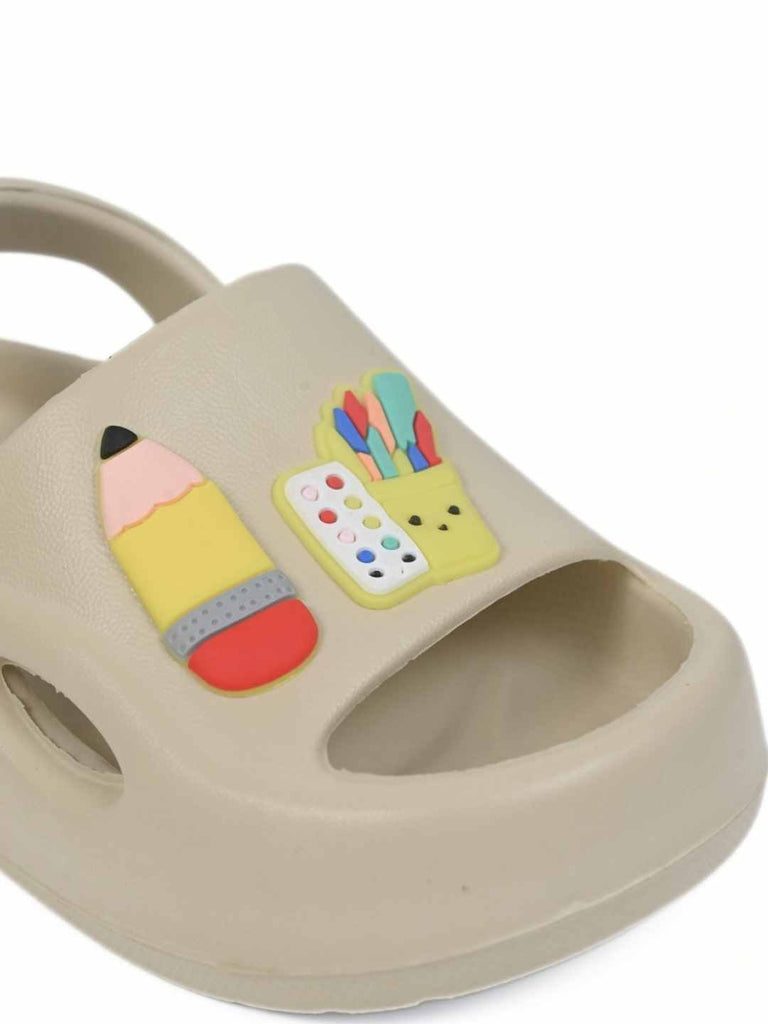 Fun Pencil & Crayon Charm Sandals for Boys– Beige  Close Up View