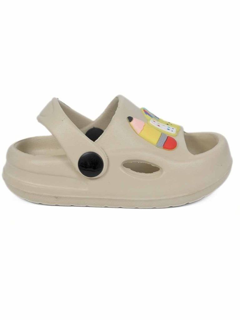 Fun Pencil & Crayon Charm Sandals for Boys– Beige Side View