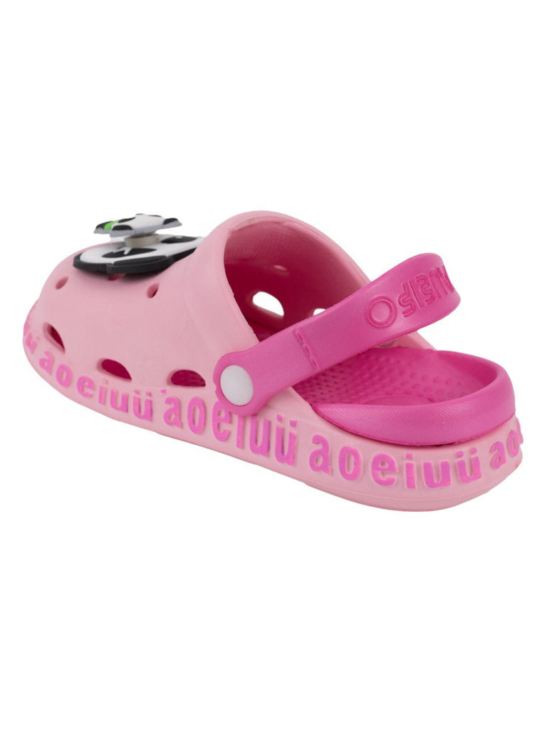 Fun Pink Clogs with Rotating Panda & Bamboo Charms for Girls-Back View