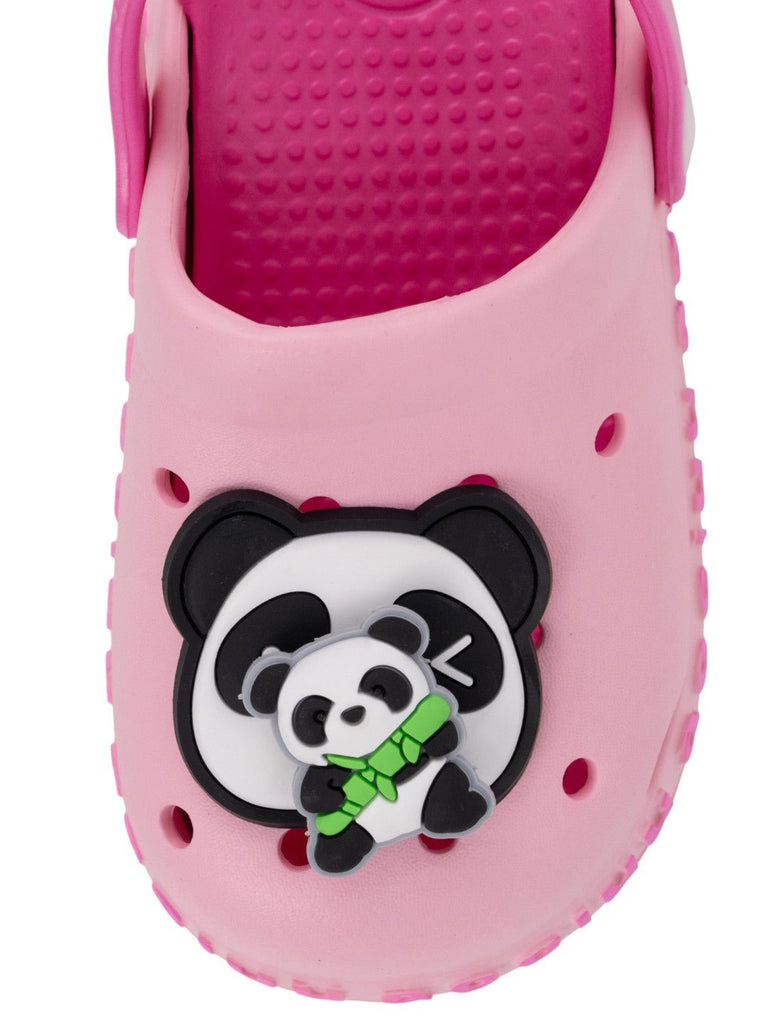 Fun Pink Clogs with Rotating Panda & Bamboo Charms for Girls-Front View