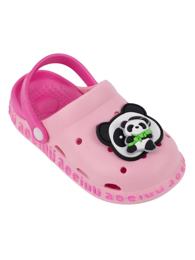 Fun Pink Clogs with Rotating Panda & Bamboo Charms for Girls-Angle View