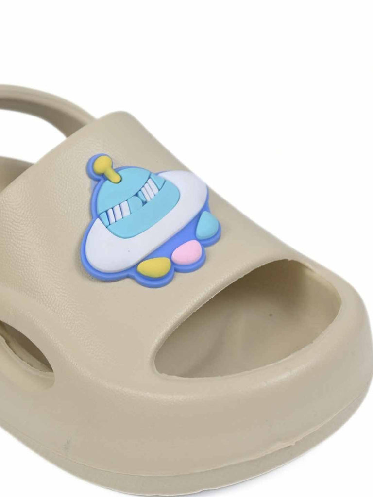Fun Spaceship Charm Sandals for Boys– Beige  Close up  View