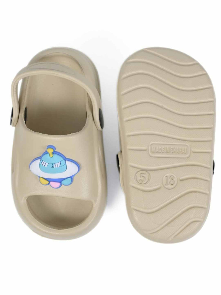 Fun Spaceship Charm Sandals for Boys– Beige  Front & Back View