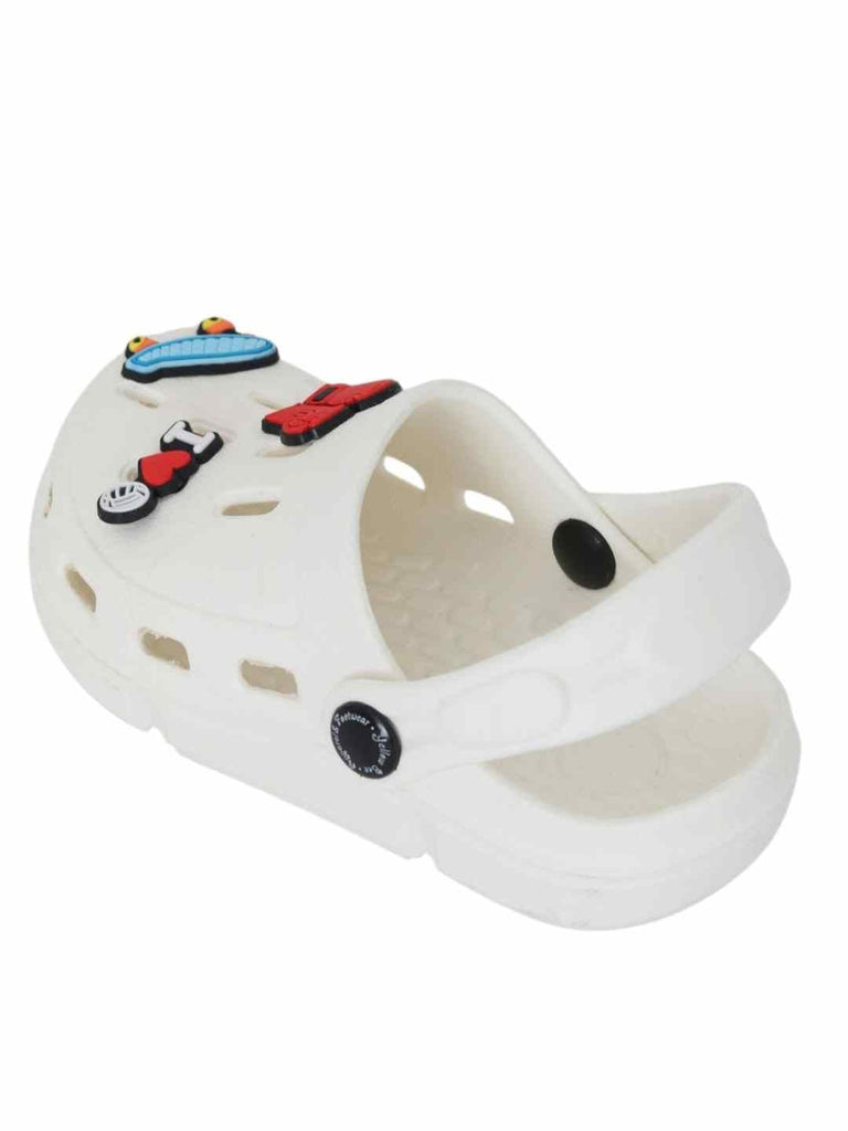 Fun-Themed White Clogs with Boxing, Skateboard  & Love Charm for Boys-Back View