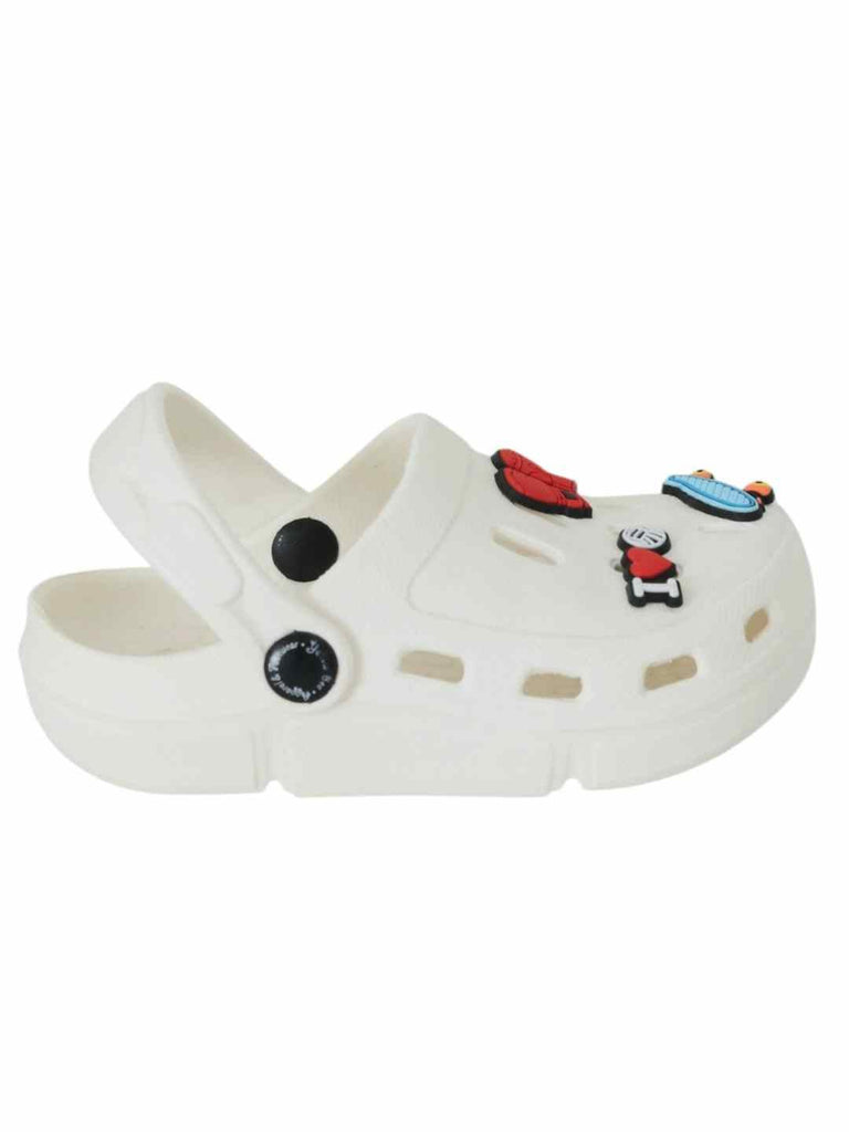 Fun-Themed White Clogs with Boxing, Skateboard  & Love Charm for Boys-Side View