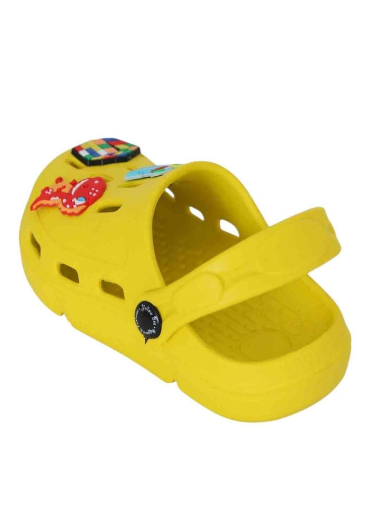 Fun-Themed Yellow Clogs with  Backpack, Dinosaur & Cube Charms for Boys-Back View