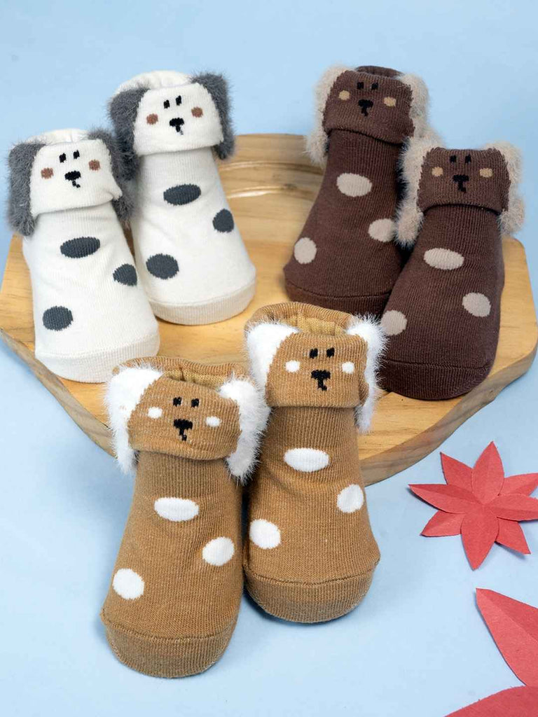 Furry Friends Baby Sock Trio – Soft Knit Booties with Cute Puppy Designs for Everyday Comfort- Creative view